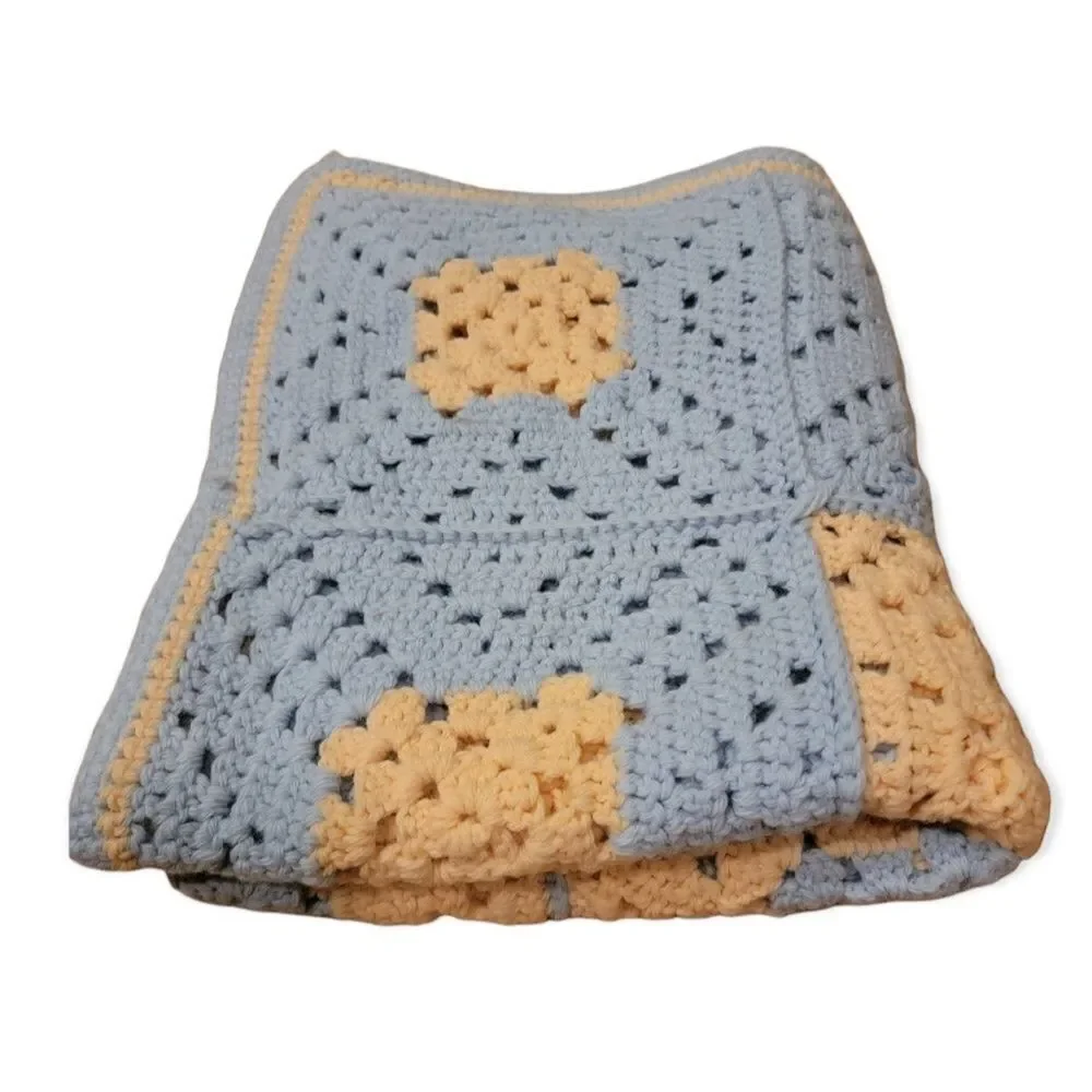 Vintage Granny Knitted Crochet Afghan Throw baby Blanket Handmade Pastel Color